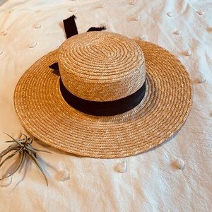 Vintage Straw Flat Brim Boater Hat